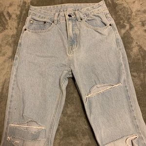 Light Blue High Waist Ripped Detail Jeans